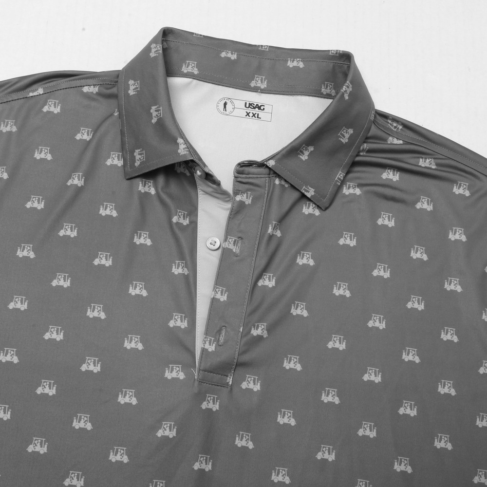 U Suck At Golf Polo Shirt Mens 2XL Gray Golf Cart Print Performance Stretch